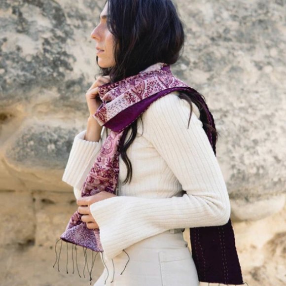*VILLAGE ARTISAN The Skinny Kantha Scarf in the Warm  Sunset Palette - Picture 3 of 7